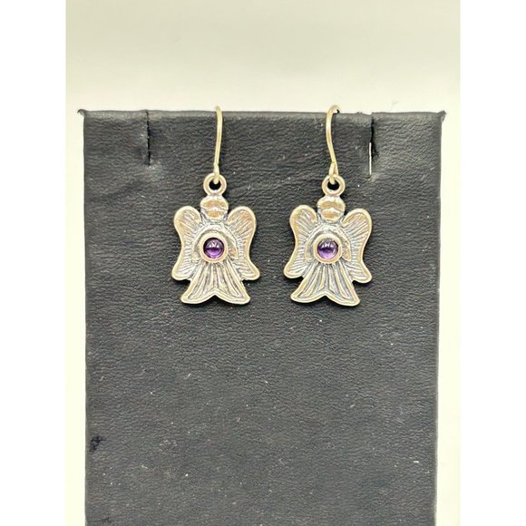 Didae Angels Israeli Jewelry Sterling Silver Dangles Earrings w Amethyst Stones - Picture 4 of 6